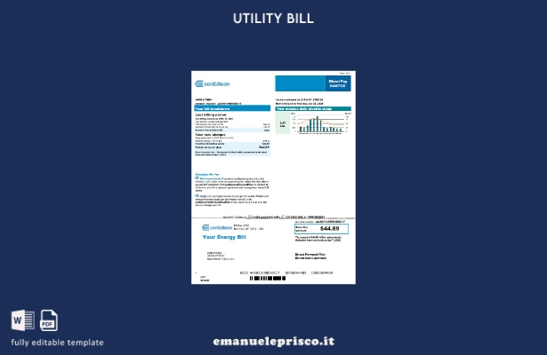 modello di versione della bolletta delle utenze USA Conedison in stile verific 2